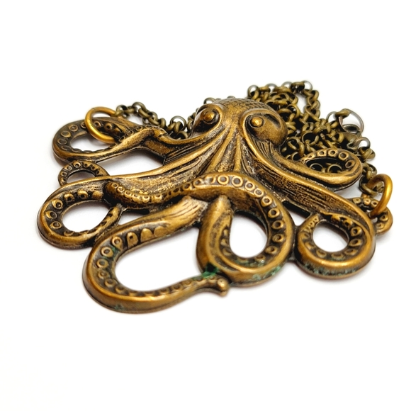 Steampunk Cosplay Sci-Fi Octopus Cthulu Squid Tentacles Brass Necklace Choker - Picture 4 of 12